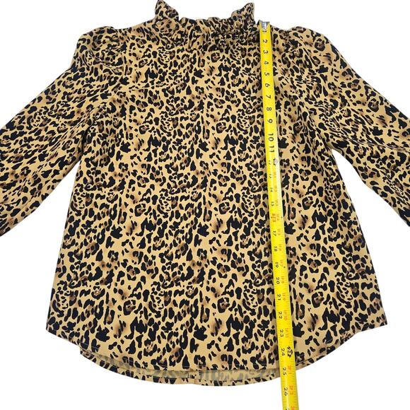 J Crew Women Size Small Animal Print Long Sleeve Blouse High Ruffle Neck Office - Picture 3 of 12